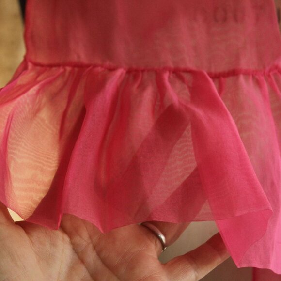 Vintage 1950s 1960s Scarf, Pink Organdy Chiffon Hair Tie, Neckerchief, Kerchief - Picture 5 of 11